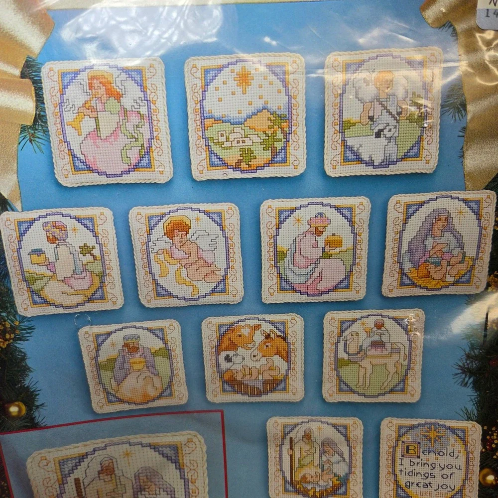 Vintage Bucilla 83045 Nativity Set of 12 Counted Cross Stitch Ornaments 1993